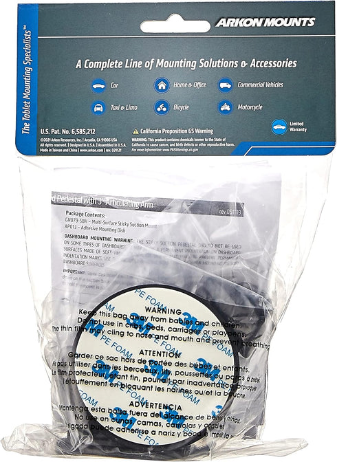 Replacement Windshield or Dashboard Sticky Suction Mount with 3 inch Arm for Arkon Dual T Holders