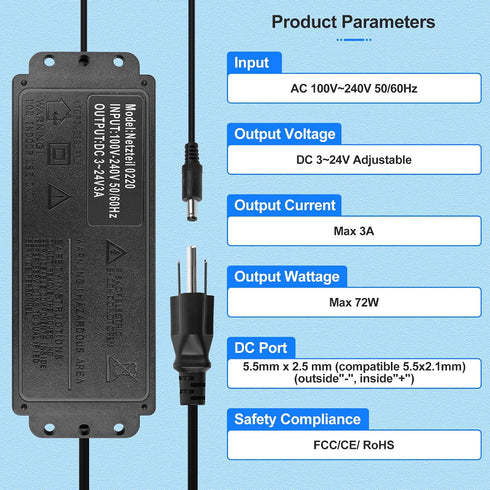 FancyWhoop 3V~24V 3A 72W 100V-240V 14 Universal Power Supply DC Power Supply Variable Universal Switching AC/DC