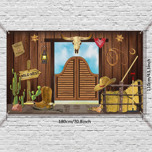 Western Party Decorations, 70.8 x 43.3 Inch Large Cowboy Backdrop, Rustic Wild West Theme Banner for Baby Shower Photo
