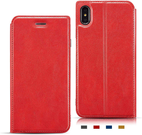 ZCDAYE Wallet Case for iPhone X/iPhone Xs, Magnetic Premium Vintage PU Leather Shockproof Folio Flip Case (Red)