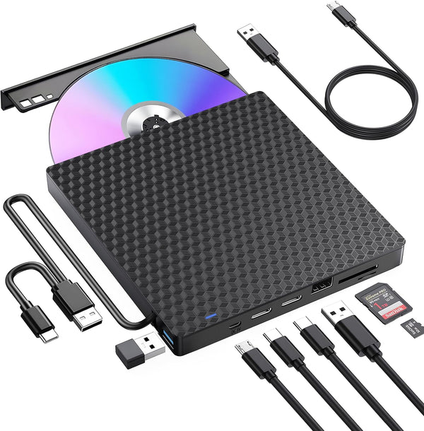 Kadlun External CD DVD Drive for Laptop, USB 3.0 Optical Disc Drive,4 USB