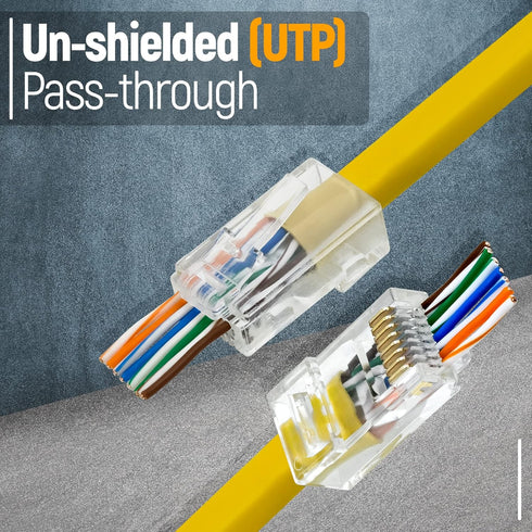 Everest Media Solutions RJ45 Cat6 Pass Through Connectors, Pack of 100, EZ to Crimp Modular Plug for Ethernet