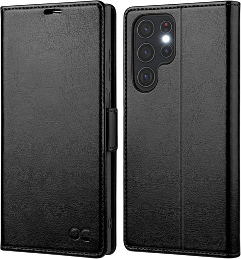 OCASE Wallet Case for Galaxy S22 Ultra 5G, PU Leather Flip Folio with Card Holders, RFID Blocking, Black