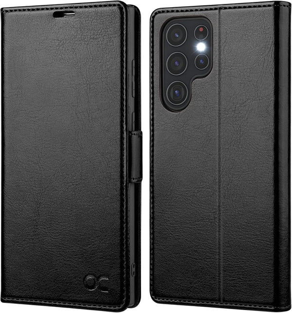 OCASE Wallet Case for Galaxy S22 Ultra 5G, PU Leather Flip Folio with Card Holders, RFID Blocking, Black