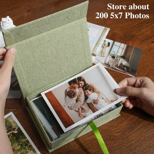 Photo Storage Box 5x7, Linen Photo Box, Memory Box Perfect to Store Your Photo, Pictures, Certificates, Scrapbooking Supplies, Keepsakes and Jewelry Grassgreen by Hiwhy