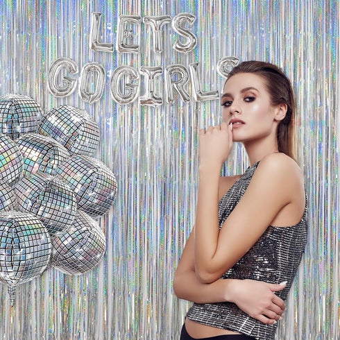 Melsan Silver Tinsel Foil Curtain, 2 Pack, 3.2 ft x 8.2 ft, Sparkle Metallic Backdrop for Party Decorations
