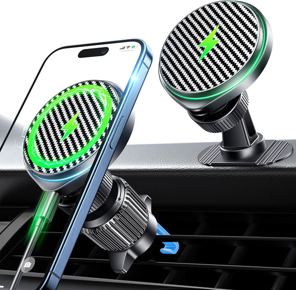 Qifutan 15W Magsafe Car Charger, Fast Charging Wireless Car Phone Holder for iPhone 15 14 13 12, Black