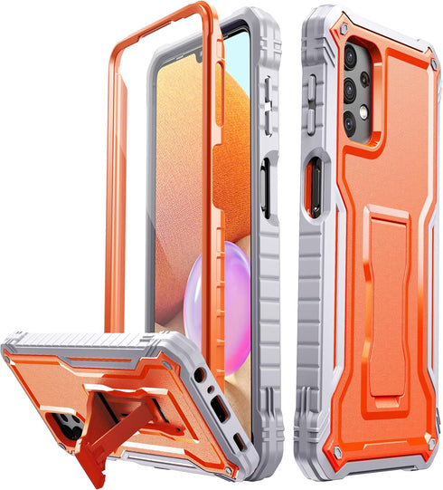 FITO Dual Layer Shockproof Case for Samsung Galaxy A32 5G, with Screen Protector, Built-in Kickstand, Orange