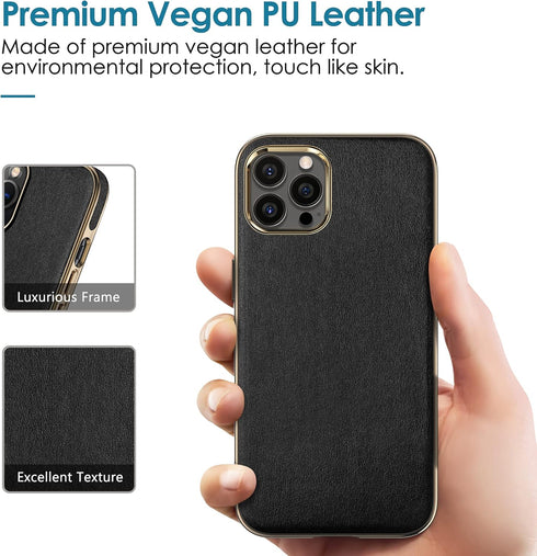 LOHASIC Leather Case for iPhone 13 Pro Max – Slim Soft Luxury Chrome Edge Cover, Business Designer Case for Men Women -