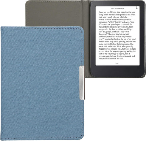 kwmobile 2E 4 Cover Compatible with Kobo Clara / Tolino Shine - Case for E-Reader - Denim Look Fabric Flip Case - Blue