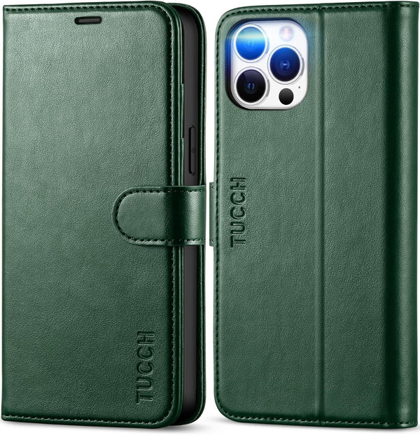 TUCCH Wallet Case for iPhone 12 Pro Max 5G, PU Leather Magnetic Flip Cover, Shockproof TPU Interior, Midnight Green