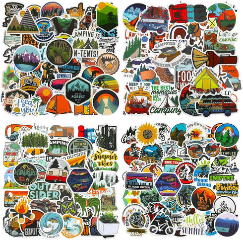 200 Pieces Vinyl Waterproof Wilderness Nature Stickers for Hiking Camping Travel Decals, Adventure Style