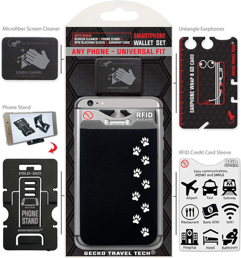 Phone Wallet - Adhesive Card Holder, Cell Phone Pouch, Stick on Lycra Pocket by Gecko for Credit Cards and Cash