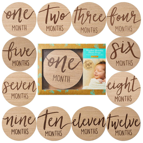 Kate & Milo Baby Monthly Milestone Marker Discs - Wooden Discs with Reversible Photo Props, Gender-Neutral Gift