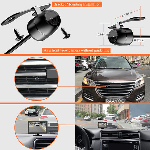 RAAYOO 170Wide IP69 18.5mm, 12V/24V, Backup Camera Flush Mount, Metal Housing View Angle Rear/Side/Front View Camera