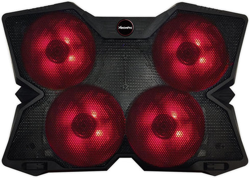 Portable Metal Mesh Laptop Cooler Pad, 4 Quiet Fans with Red LED Light, Adjustable Height, Black