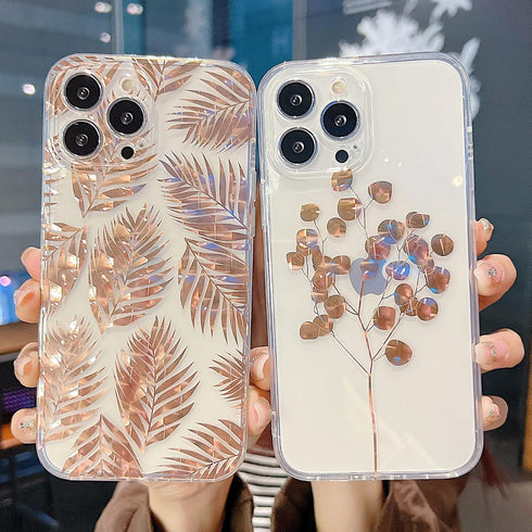 ZCDAYE 13, 13, Clear Case for iPhone Galvanized Leaves TPU Case Protective Case for iPhone Saplings