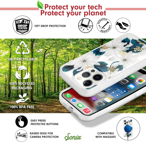 Sonix Floral iPhone 13 Pro Case, Compatible with MagSafe, 10ft Drop Tested, Delilah Flower Design