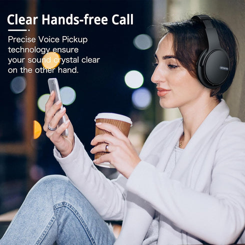 AMORNO Over Ear Bluetooth Headphones, HiFi Stereo, 68H Playtime, Foldable, Lightweight, Mic for Cellphone/PC/Office
