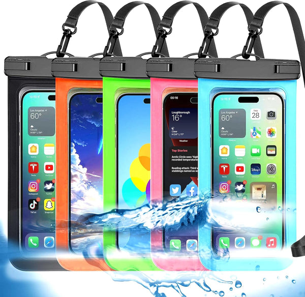 5 Pack Multicolor Waterproof Phone Pouch for Large Phones (IP68) - Dry Bag for Apple iPhone, Samsung, up to 7.5"