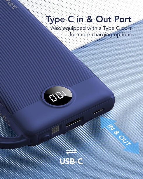 VRURC 10000mAh, Pack 5 2 17 16 15 14 13, Portable Charger for iPhone, USB C Power Bank Slim Travel Battery Built