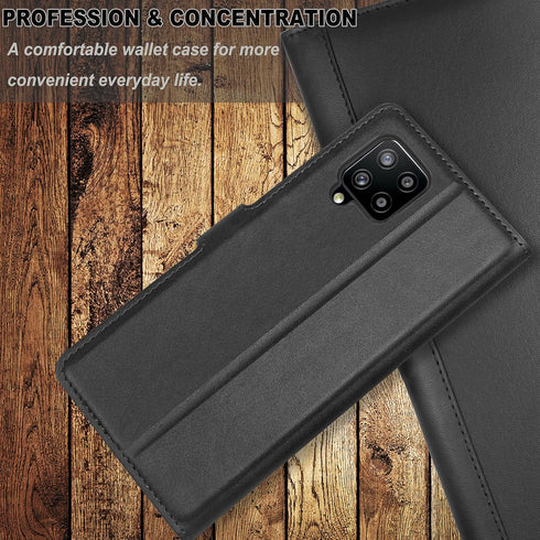 Galaxy A42 5G Case, Black Leather Wallet Flip Folio Case with Card Slots, Kickstand, Magnetic Closure, Ultra Slim