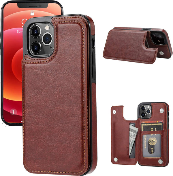 Wallet Case for iPhone 12 Pro/12, Slim Protective Case with Card Holder, Premium PU Leather with Screen Protector
