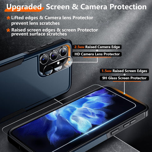 Red2Fire Samsung Galaxy S24 Case - Heavy Duty Full Body Protection, Military Grade, Seablue + 2Pcs Tempered Glass