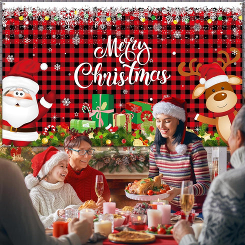 Irenare Christmas Banner Backdrop, Merry Christmas Banner for Indoor Holiday Party Photo Booth Decor, 72.8 X 43.3 Inch
