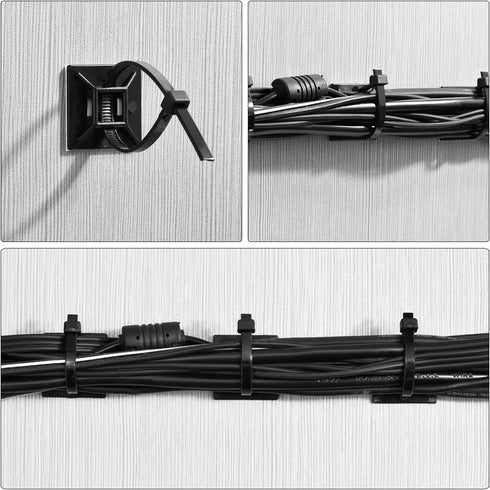 100 Pack Black Zip Tie Adhesive Mounts, Self Adhesive Cable Base Holders with Multi-Purpose Cable Tie