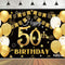Saliyaa 7x5ft Happy 50th Birthday Backdrop, Black Gold Birthday Sign Poster for Men Women 50th Party