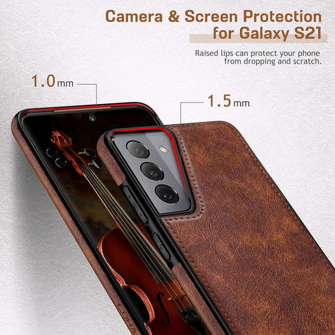 LOHASIC Case for Galaxy S21 5G, Premium Leather Rugged Bumper, Shockproof Full Body Cover for Men, Women - Brown