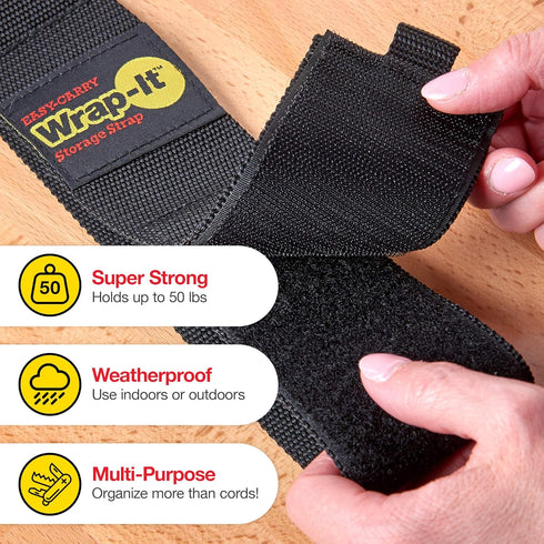 Easy-Carry Wrap-It Storage Straps - 28” (2-Pack) Heavy-Duty Hook and Loop Extension Cord Carrying Strap
