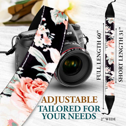 Art Tribute Camera Strap for All DSLR and Mirrorless Cameras, Universal Rose Floral Pattern Neck Shoulder Strap