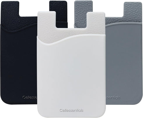 USA Merchant Redesigned Card Holder - Silicone Stick on Cell Phone Wallet for Credit Card ID - Black, White, Grey