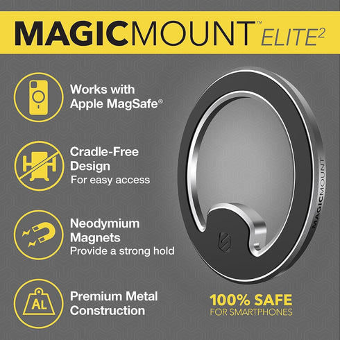 Scosche MagicMount Elite2 Magnetic Phone Mount for MagSafe Devices, 360° Adjustable Magnet Head, Black