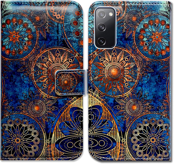 Case for Galaxy S20 FE 5G - Gorgeous Circle Mandala Leather Flip Wallet Cover with Card Slot Holder for Samsung Galaxy