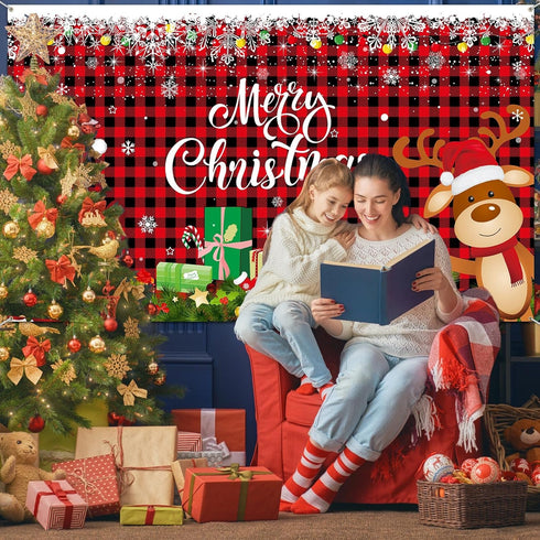 Irenare Christmas Banner Backdrop, Merry Christmas Banner for Indoor Holiday Party Photo Booth Decor, 72.8 X 43.3 Inch
