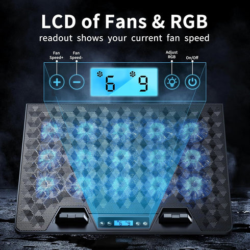 KeiBn Laptop Cooling Pad, Gaming Fan with 15 Quiet Fans, RGB Cooler for 10-17.3 Inch Laptops, 4 Height Stands