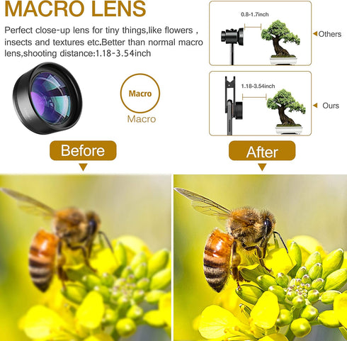 Phone Camera Lens - Upgraded 3 in 1 Kit: Fisheye, Macro, Wide Angle