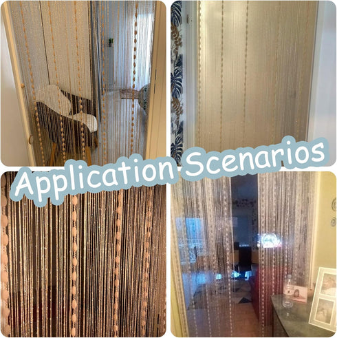 Hysenm Door String Curtains, 39x79 Inch Champagne Panel Soft Balls for Room Divider Home Décor