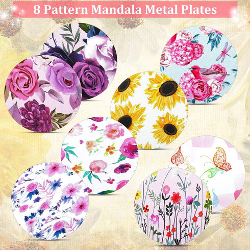 8 Pcs Phone Magnet Car Metal Plate Mount - Compatible with Magnetic Car Mounts, Replacement Sticker (Floral Style)