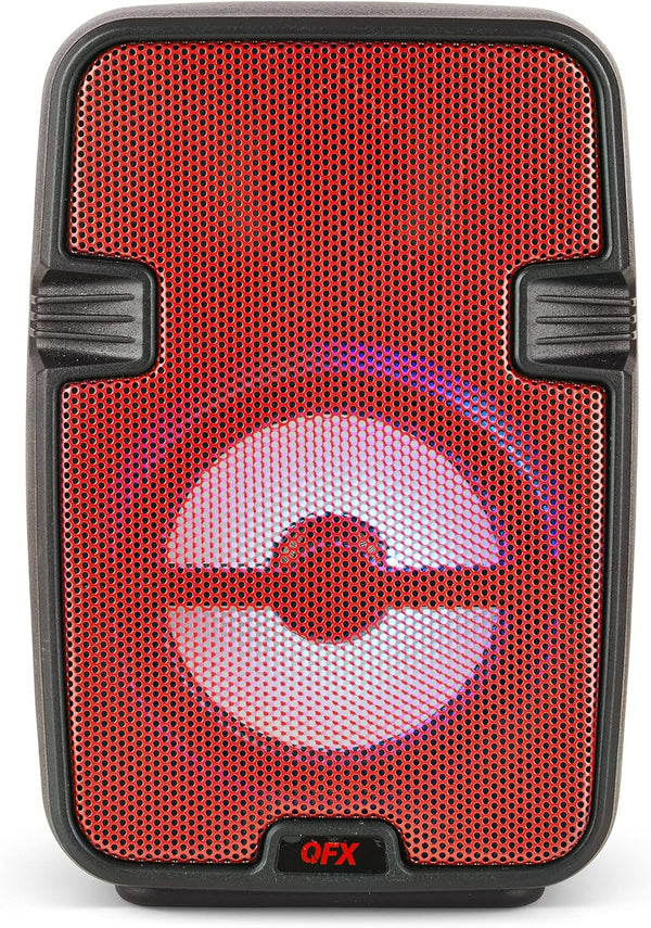 QFX BT-60-RD 4" Bluetooth Speaker with Microphone, AUX, USB Inputs, LED Party Lights, Rechargeable Portable