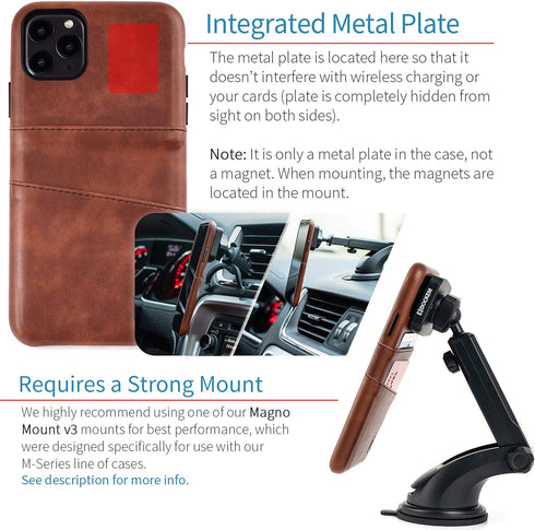 Dockem Wallet Case for iPhone 11 Pro Max, Built-in Metal Plate for Magnetic Mounting, Brown Synthetic Leather