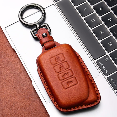 Tukellen Leather Key Fob Cover for Lexus with Keychain, Compatible with RX ES GS LS NX RS GX LX RC LC Smart Key - Brown.