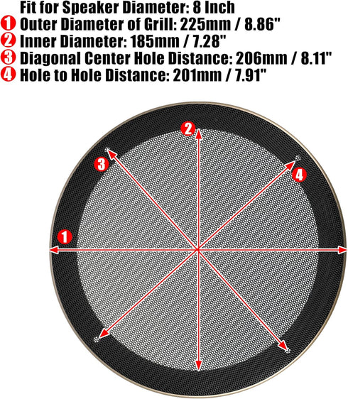 X AUTOHAUX 8 Inch Car Metal Audio Speaker Grill Cover Mesh Woofer Horn Guard Decorative Circle Grille Protector with