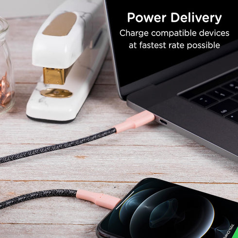 Cordinate 6 Ft Braided USB-C to Lightning Cable, Fast Charge, Compatible with iPhone 13/12/11, iPad Pro, AirPod Pro,