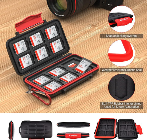 Kiorafoto Professional Water-Resistant Anti-Shock Holder for 12SD & 12 Micro SD Cards, Storage Case Protector with