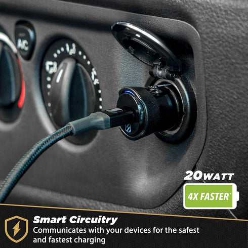 Scosche CPDC20 PowerVolt 20-Watt USB Type-C Fast Car Charger with Power Delivery 3.0 for USB-C Devices