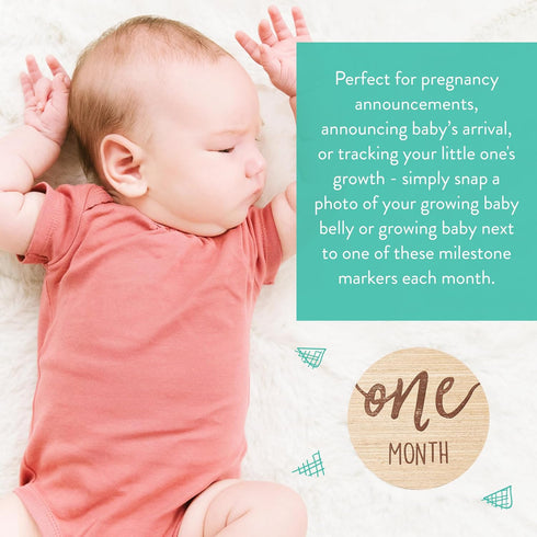 Kate & Milo Baby Monthly Milestone Marker Discs - Wooden Discs with Reversible Photo Props, Gender-Neutral Gift